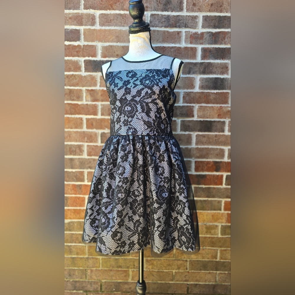 Amy Byer Black and Cream Fit and Flare Mini Dress